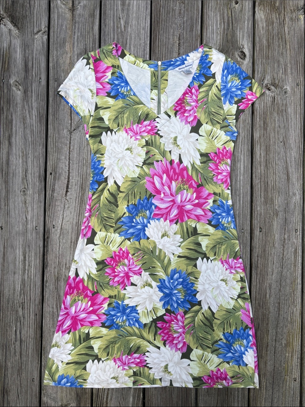 Tommy Bahama Darcy Lush Lotus V-Neck Cap Sleeve Tropical Floral Dress Size S